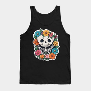 Cute floral kawaii skeleton No.15 Tank Top